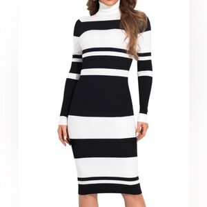 PrettyGuide Turtleneck Sweater Dress Size Med. Ribbed Knit Stretch Midi Bodycon